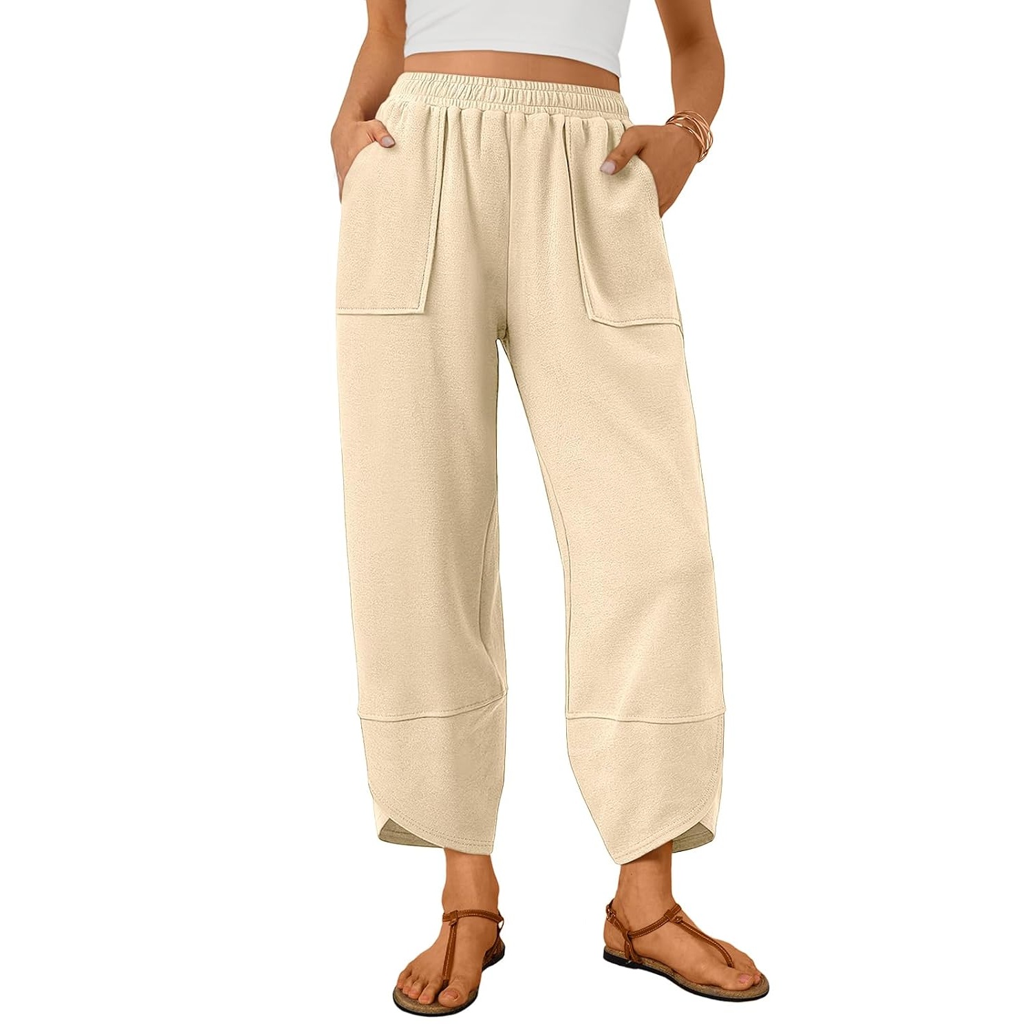 Casual Summer Wide Length Pants With Side Pockets For Women