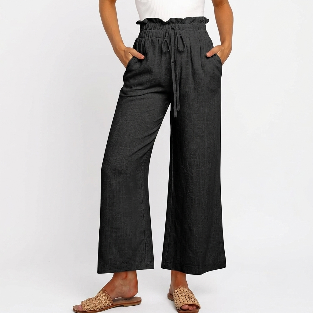 Casual High Rise Wide Fit Palazzo Pants With Pockets For Women