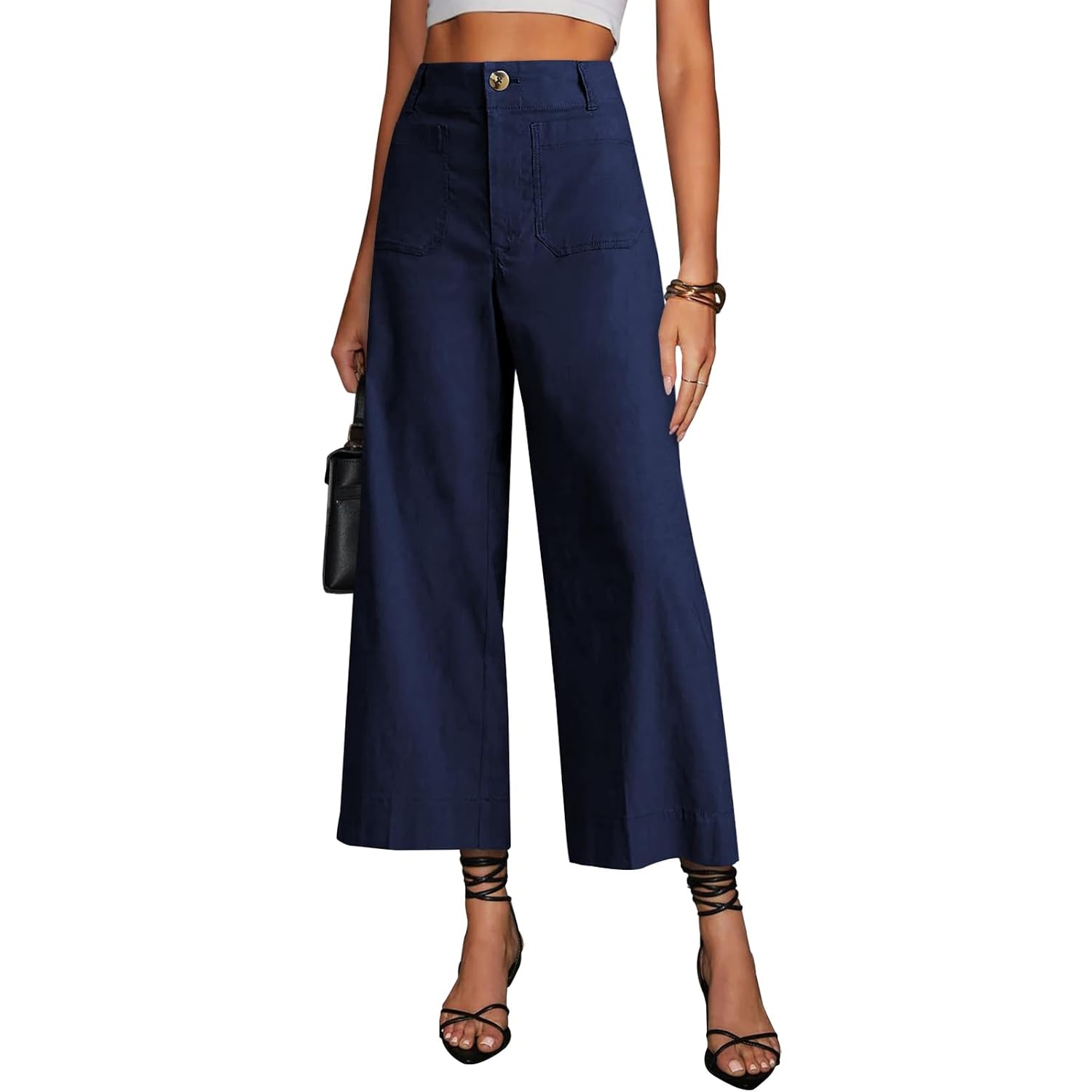 Casual Wide Cropped Stretchy Straight Pants For Women