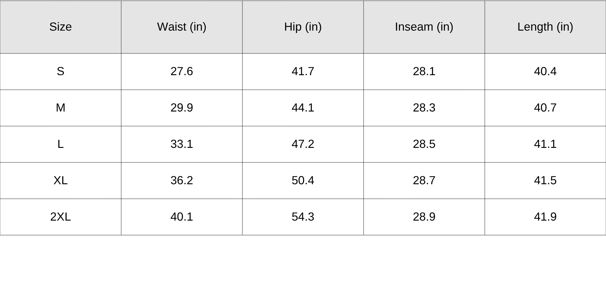 Size Chart