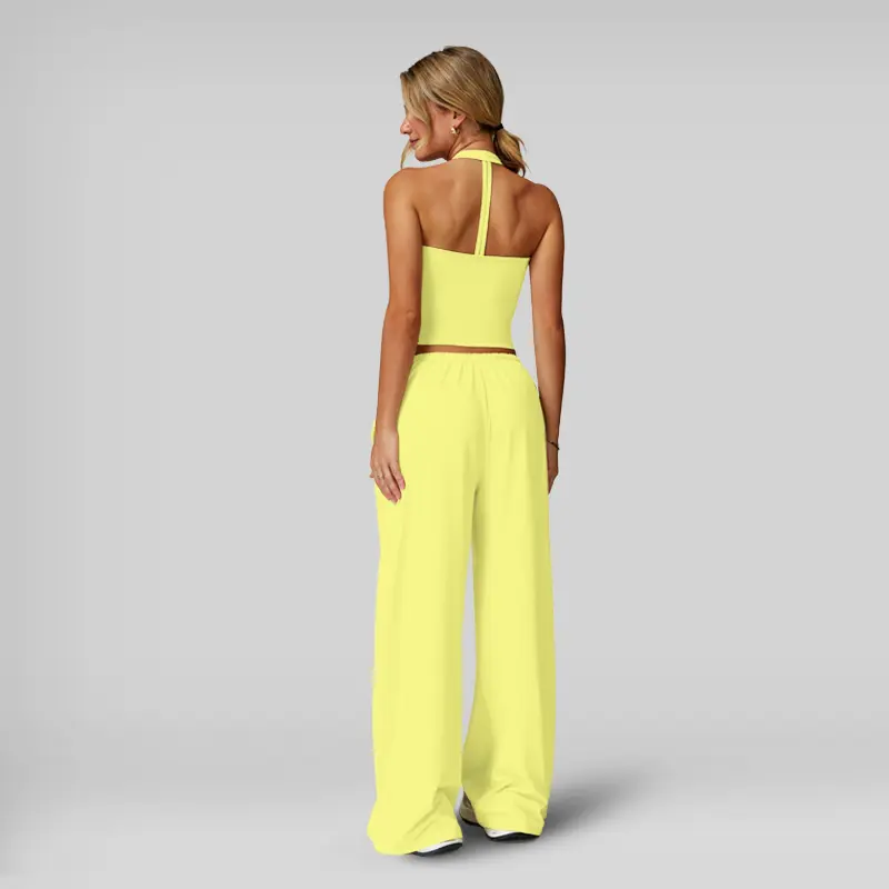 Casual Summer Ribbed Matching Set With Athleisure Strappy Top And Pants