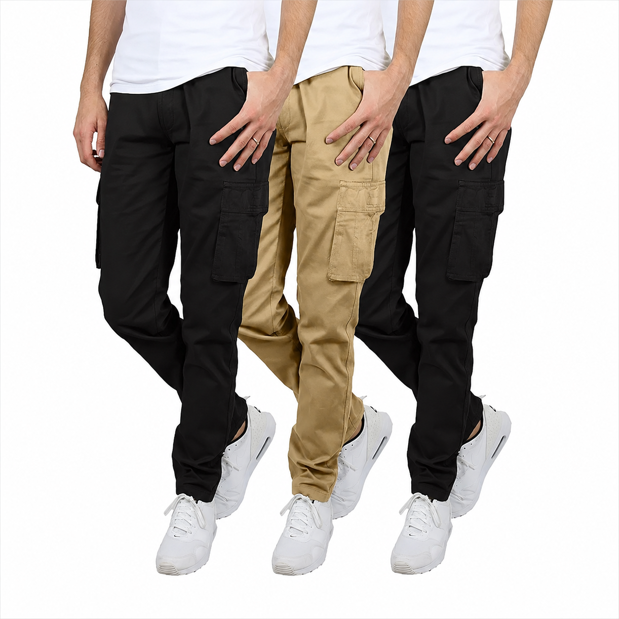 Pack of 3 Flex Stretch Multi Pocket Cargo Pants for Men
