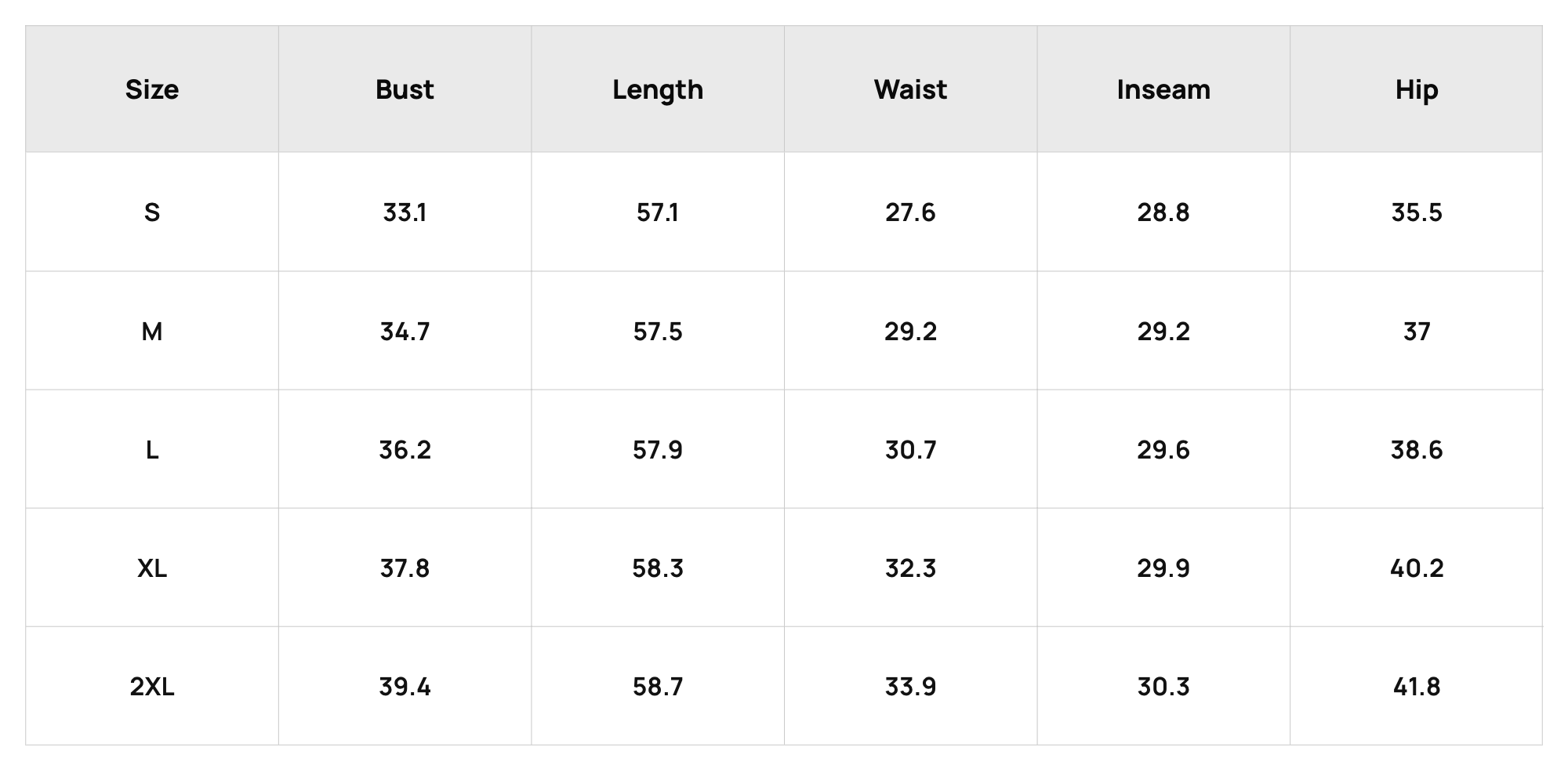 Size Chart