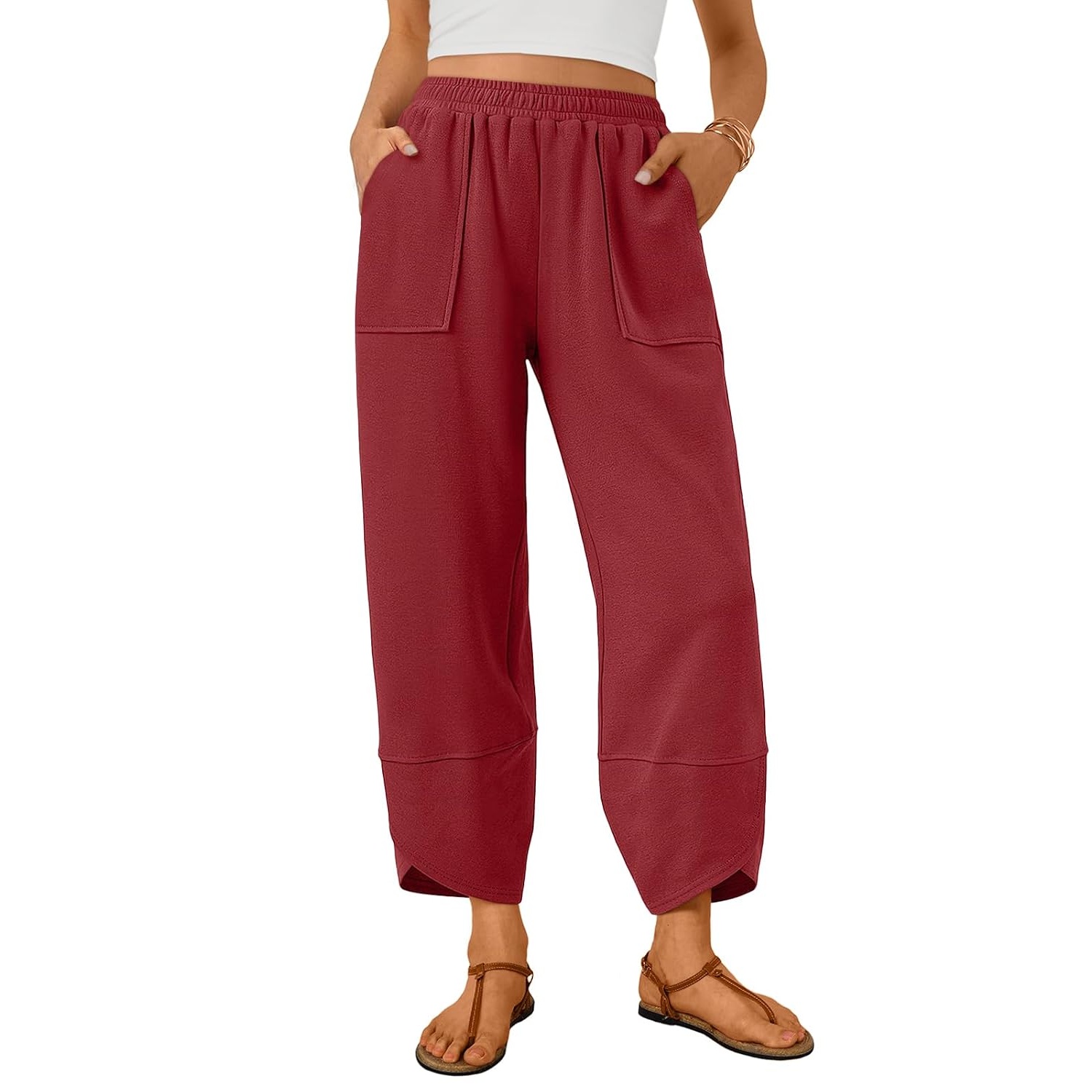 Casual Summer Wide Length Pants With Side Pockets For Women