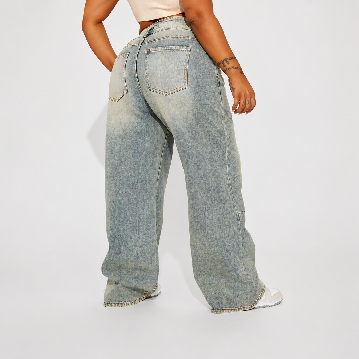 Tinted Baggy Non Stretch Jeans For Women