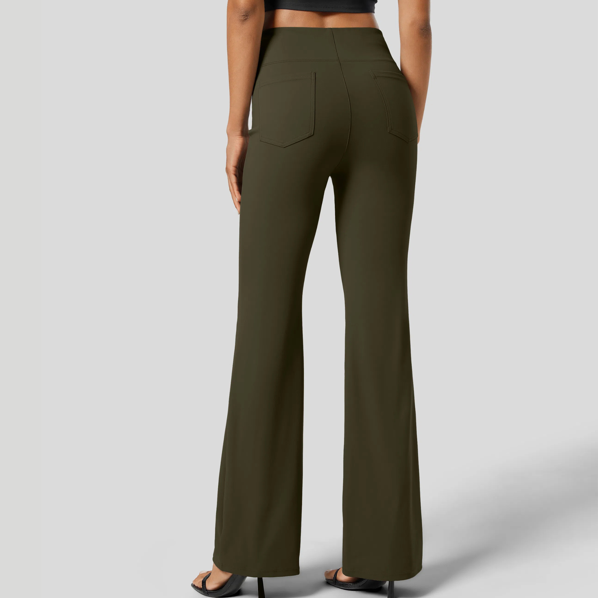 High Rise Back Side Pocket Slight Flare Work Pants