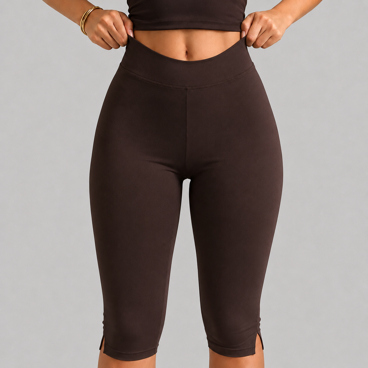 Capri Length Split Hem Sports Fitness Pants For Women