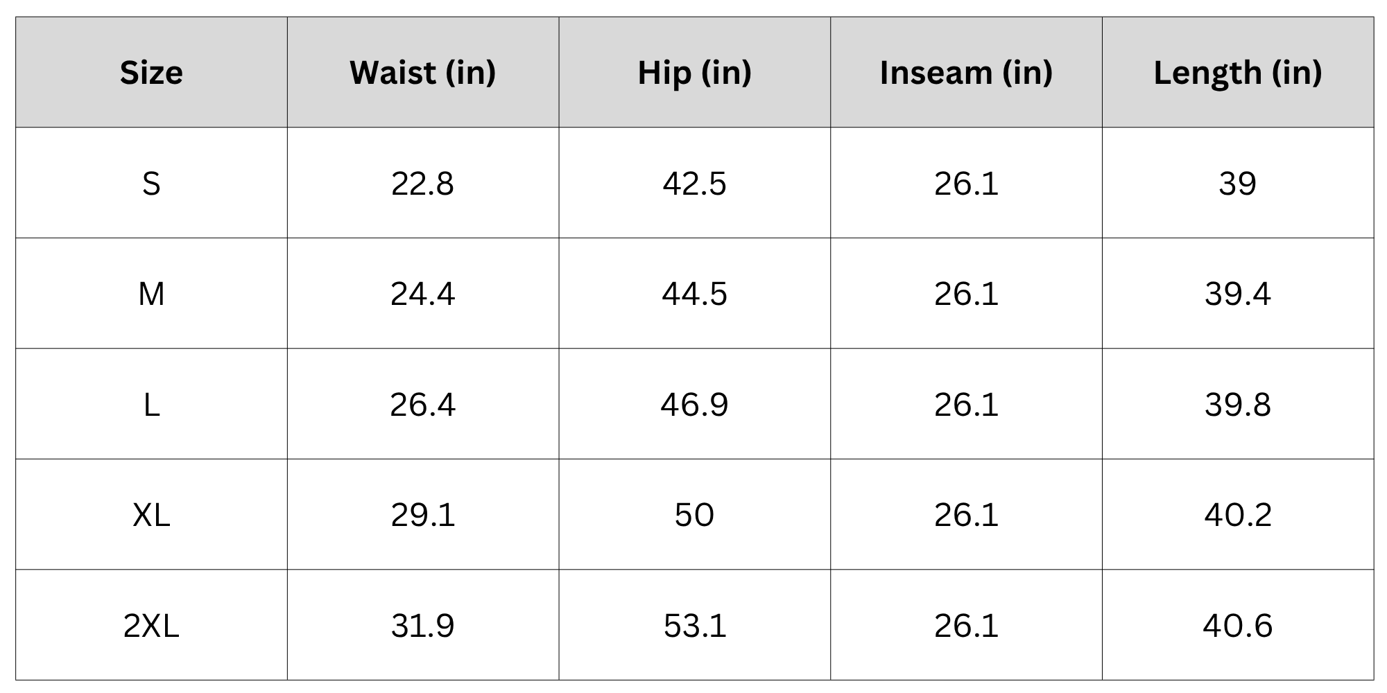 Size Chart