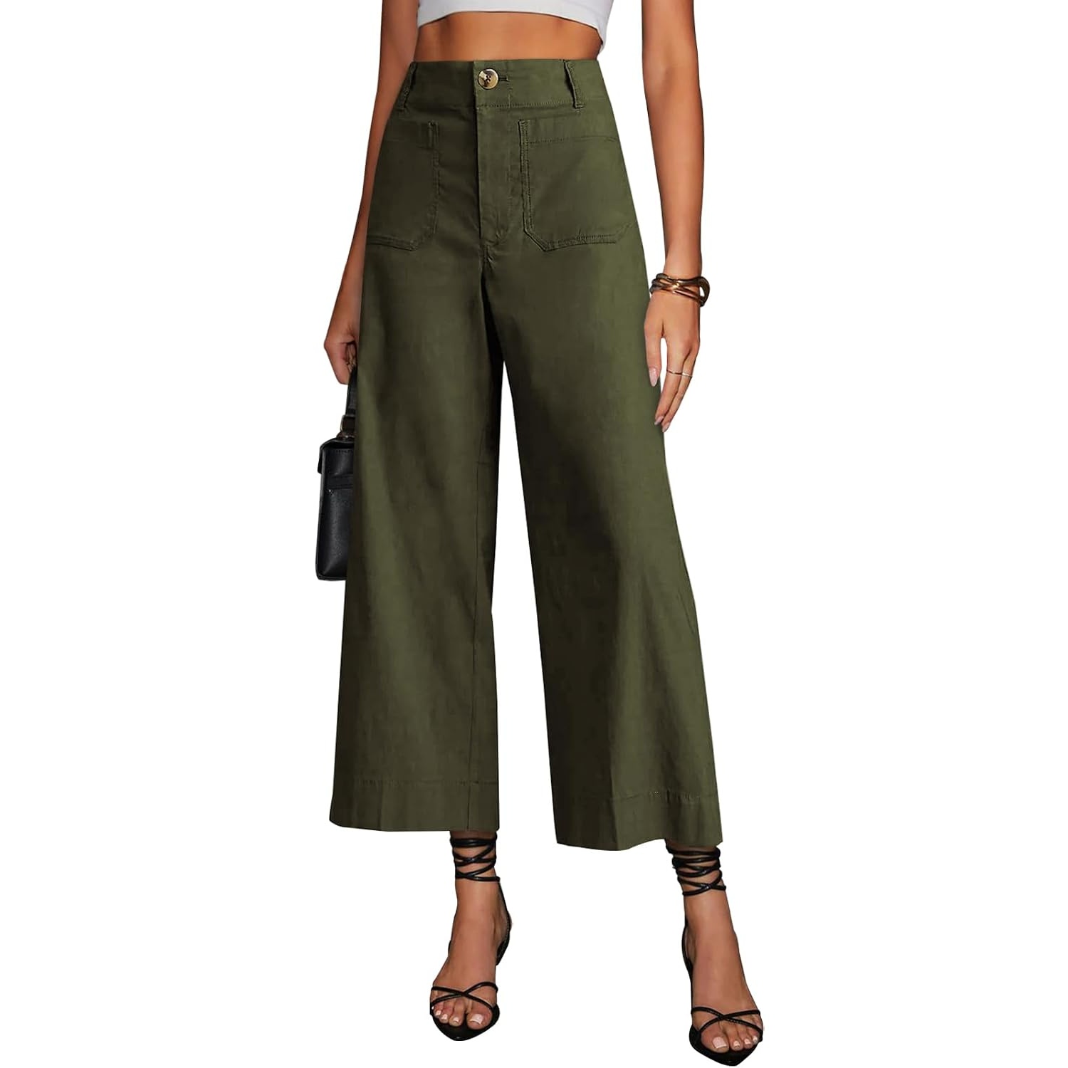 Casual Wide Cropped Stretchy Straight Pants For Women
