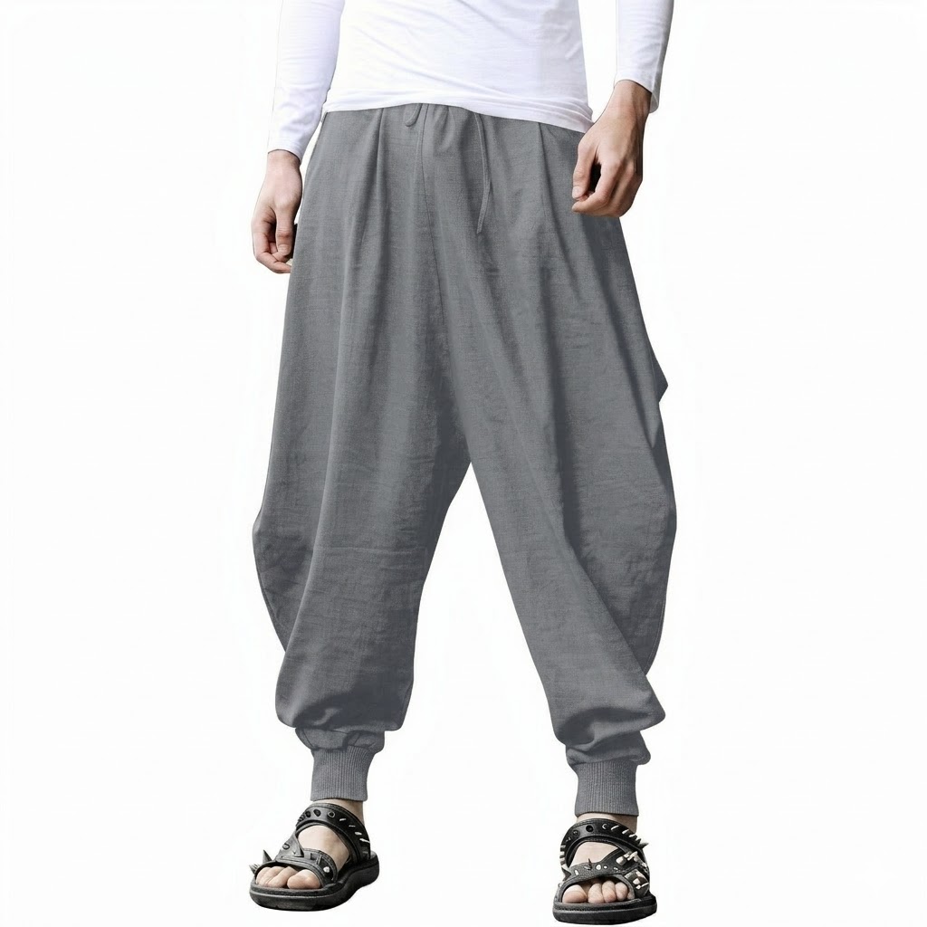 Drop Crotch Trouser Casual Yoga Beach Linen Boho Pants With Drawstring For Men