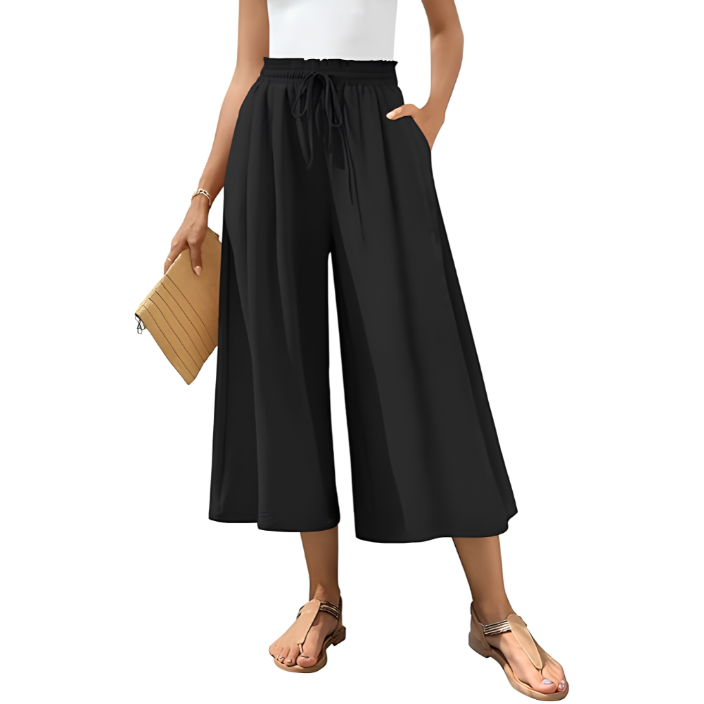 Casual Wide Capri Palazzo Pants With Pockets For Women