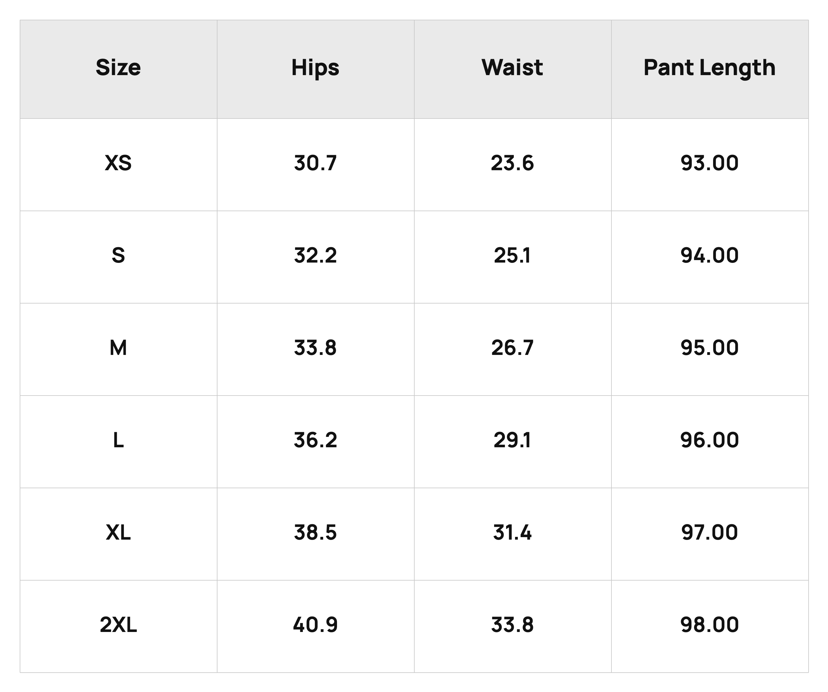 Size Chart