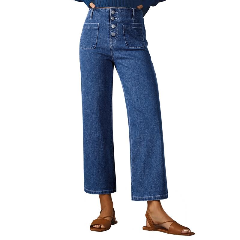 Stretchy Straight Fit Buttoned Loose Pants With Pockets For Women