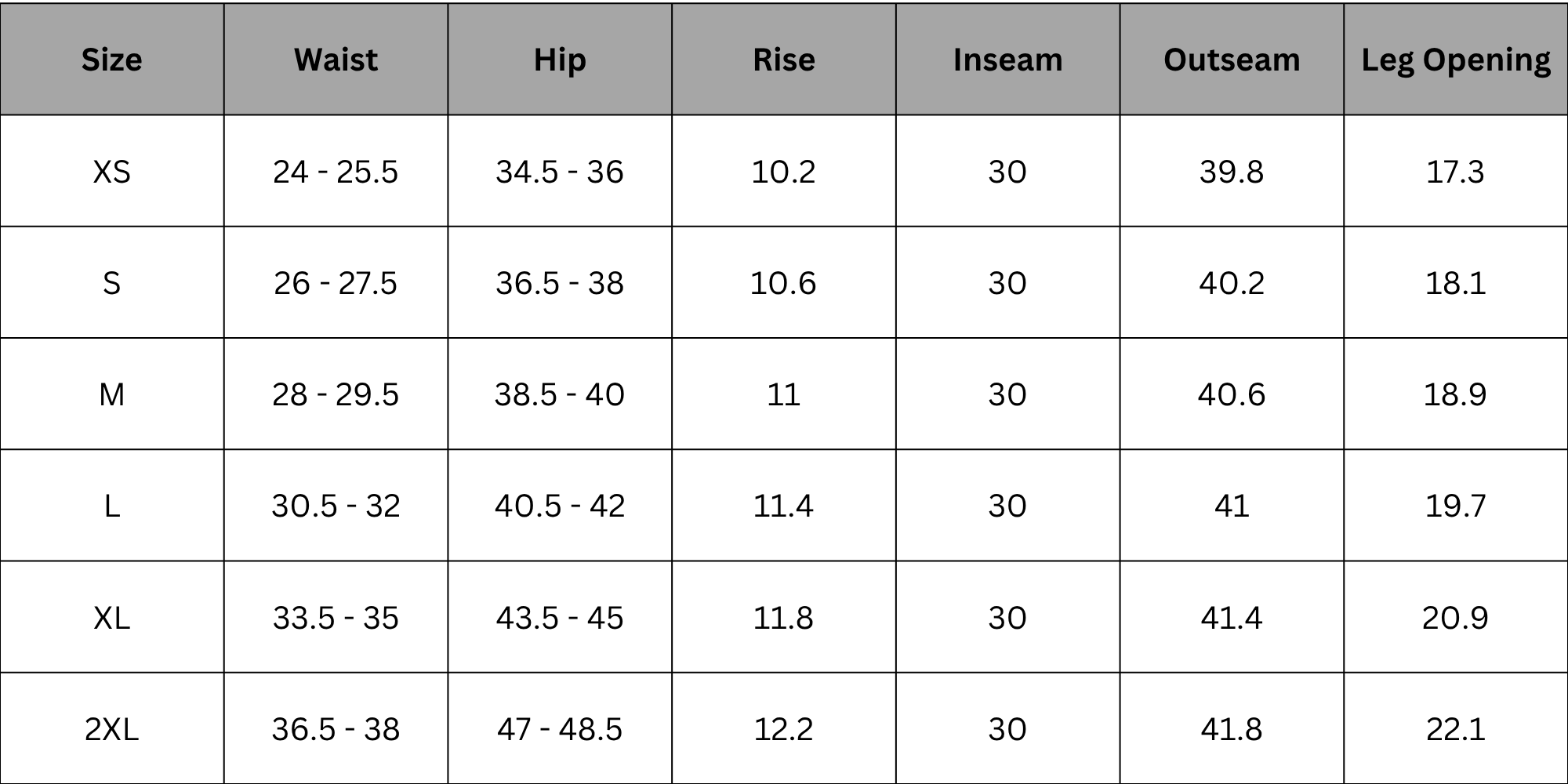 Size Chart