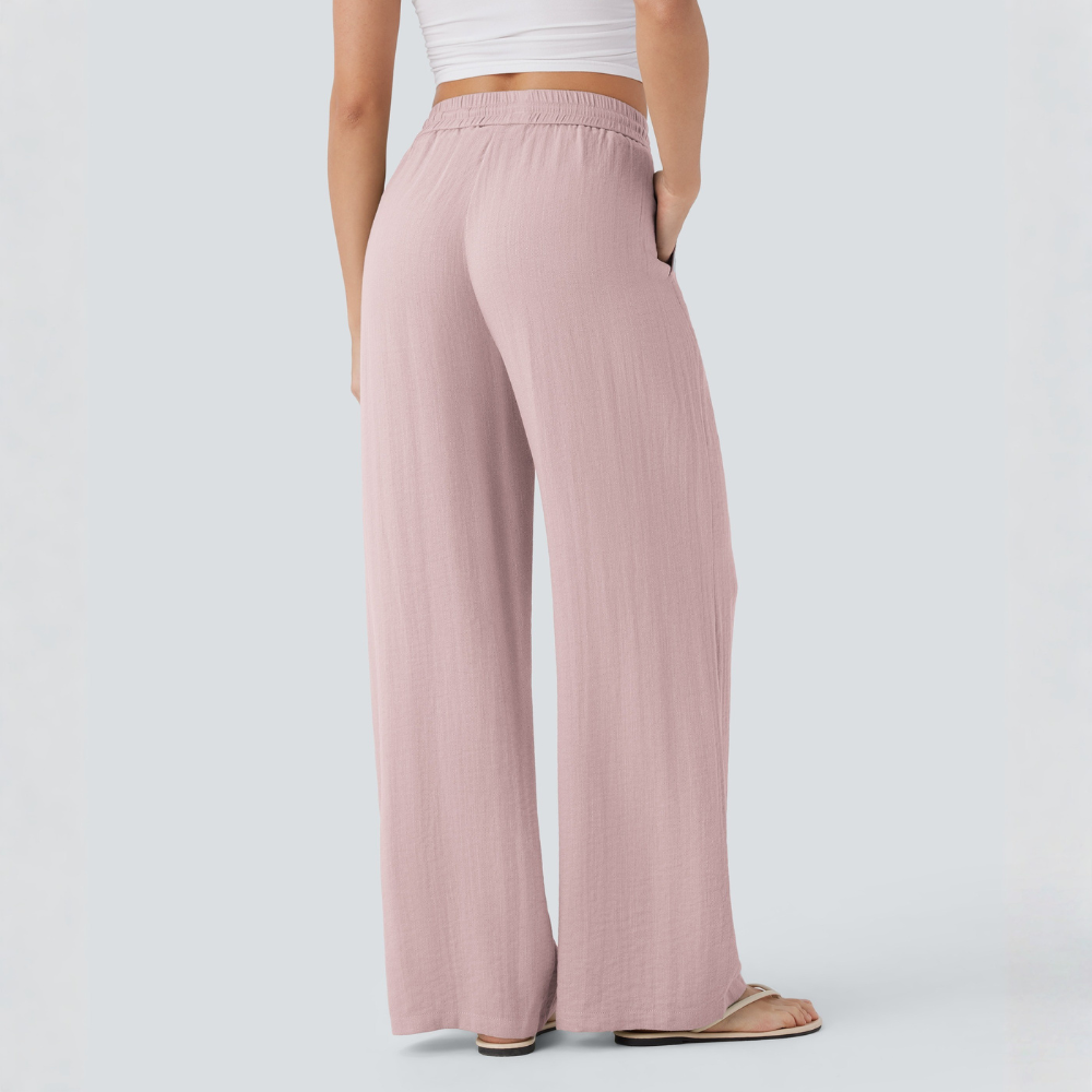 High Waisted Drawstring Casual Linen Pants WIth Pockets