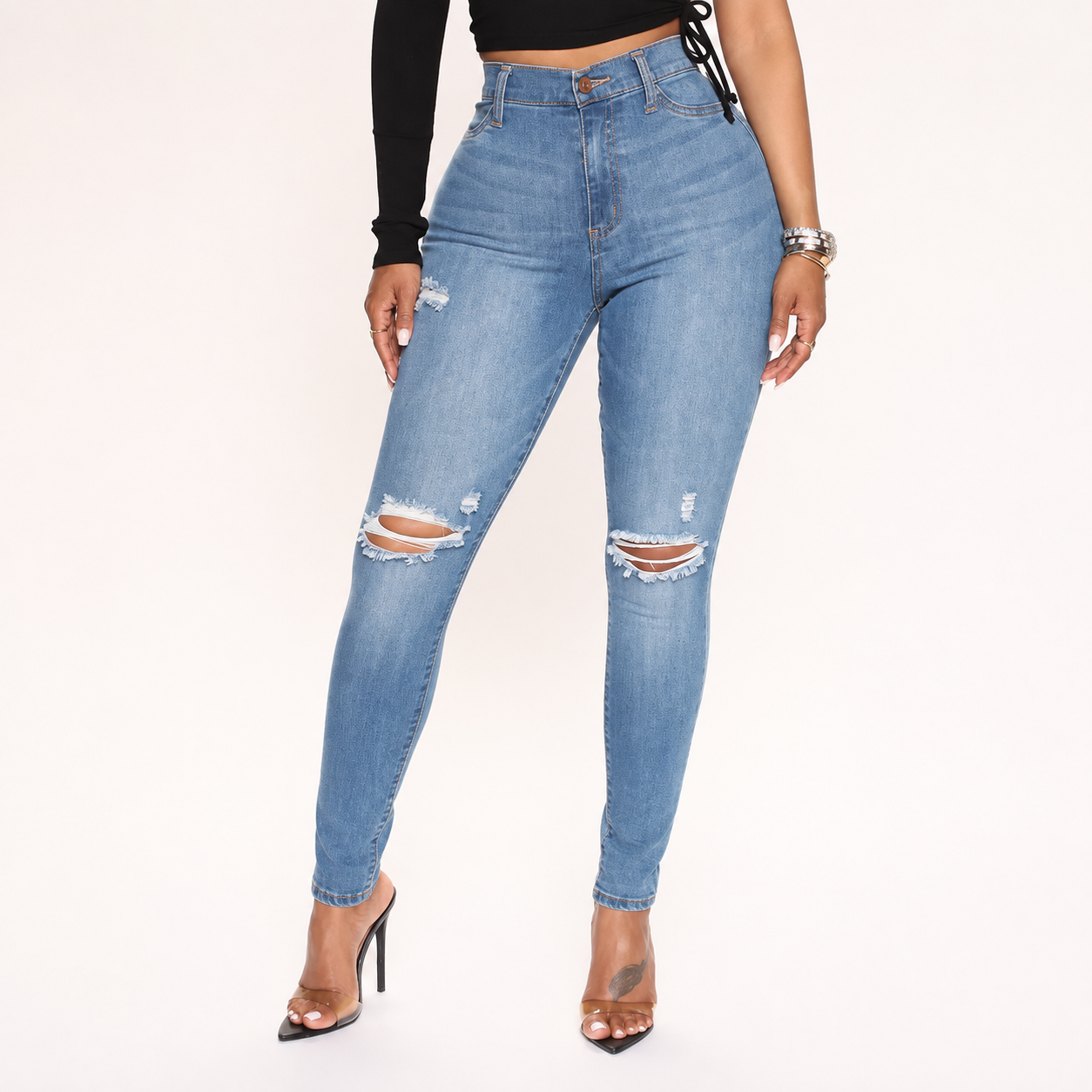  High Rise Casual Wear Fitted Jeans For Women