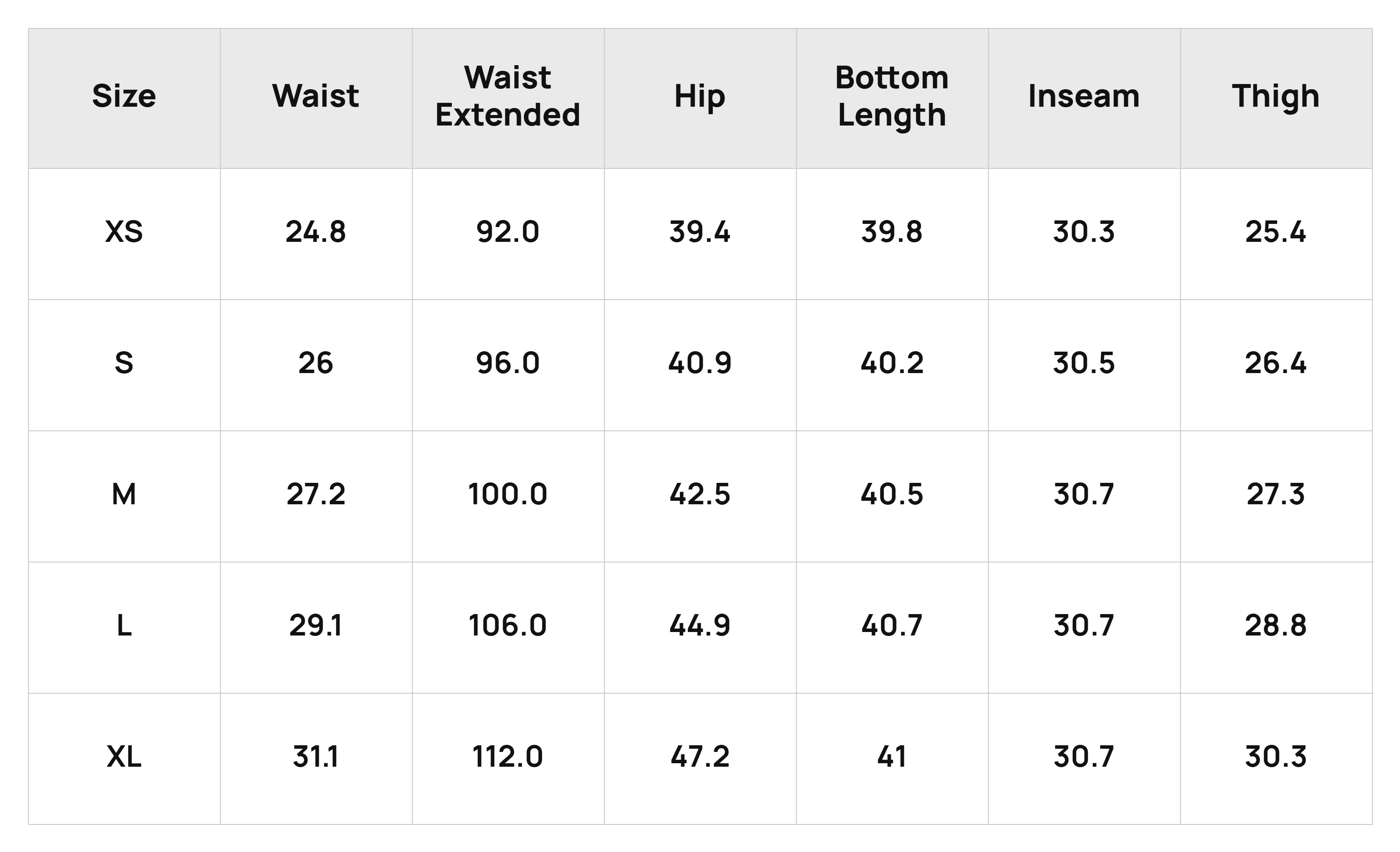 Size Chart
