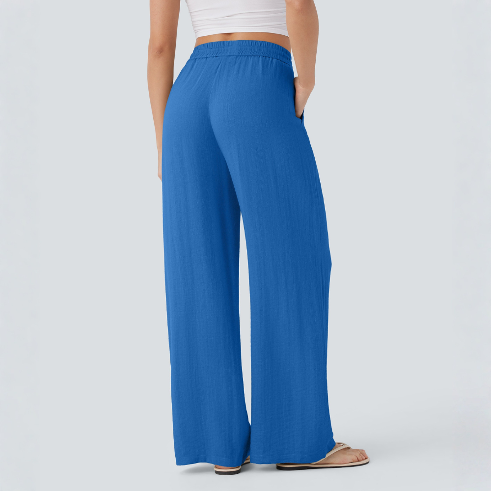 High Waisted Drawstring Casual Linen Pants WIth Pockets