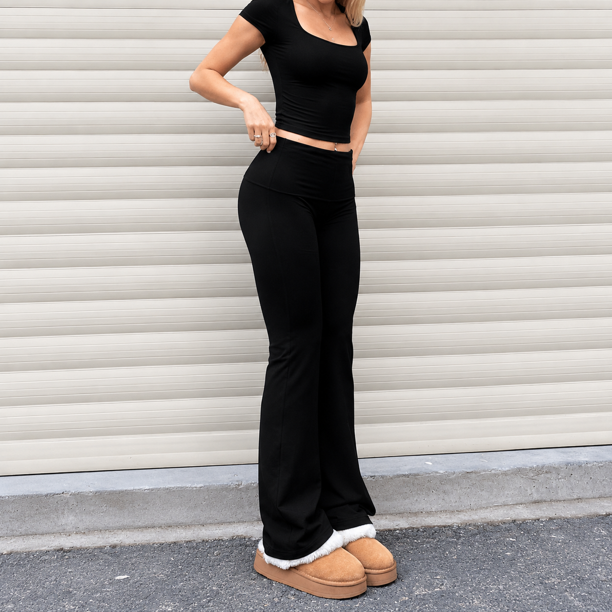 Two Piece High Rise Bootcut Workout Yoga Pants For Women