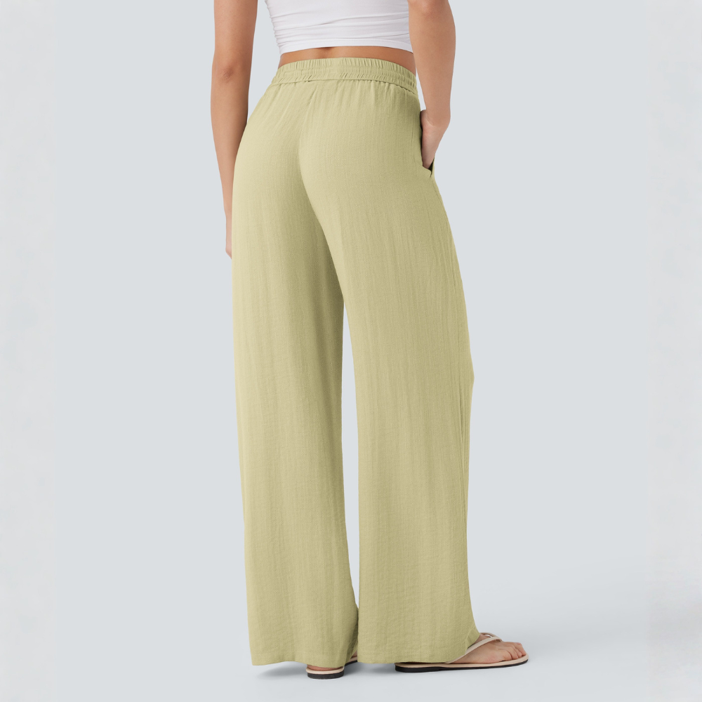 High Waisted Drawstring Casual Linen Pants WIth Pockets