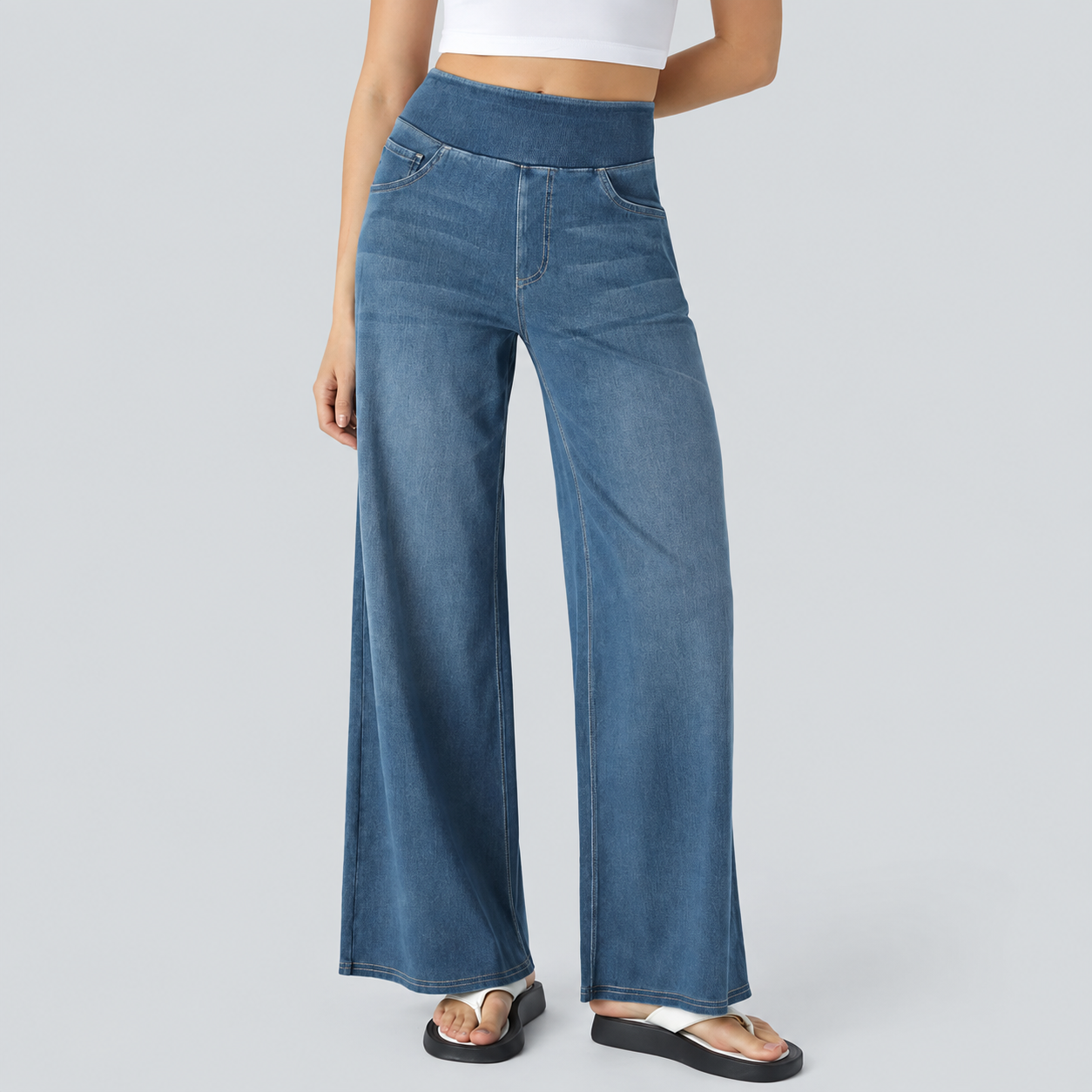 Baggy Casual Wide Washed Jeans With Pockets For Women