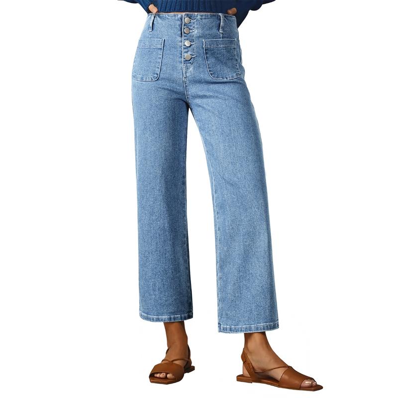 Stretchy Straight Fit Buttoned Loose Pants With Pockets For Women
