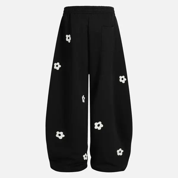 Casual Baggy Loose Floral Embroidery Sweatpants For Men And Women