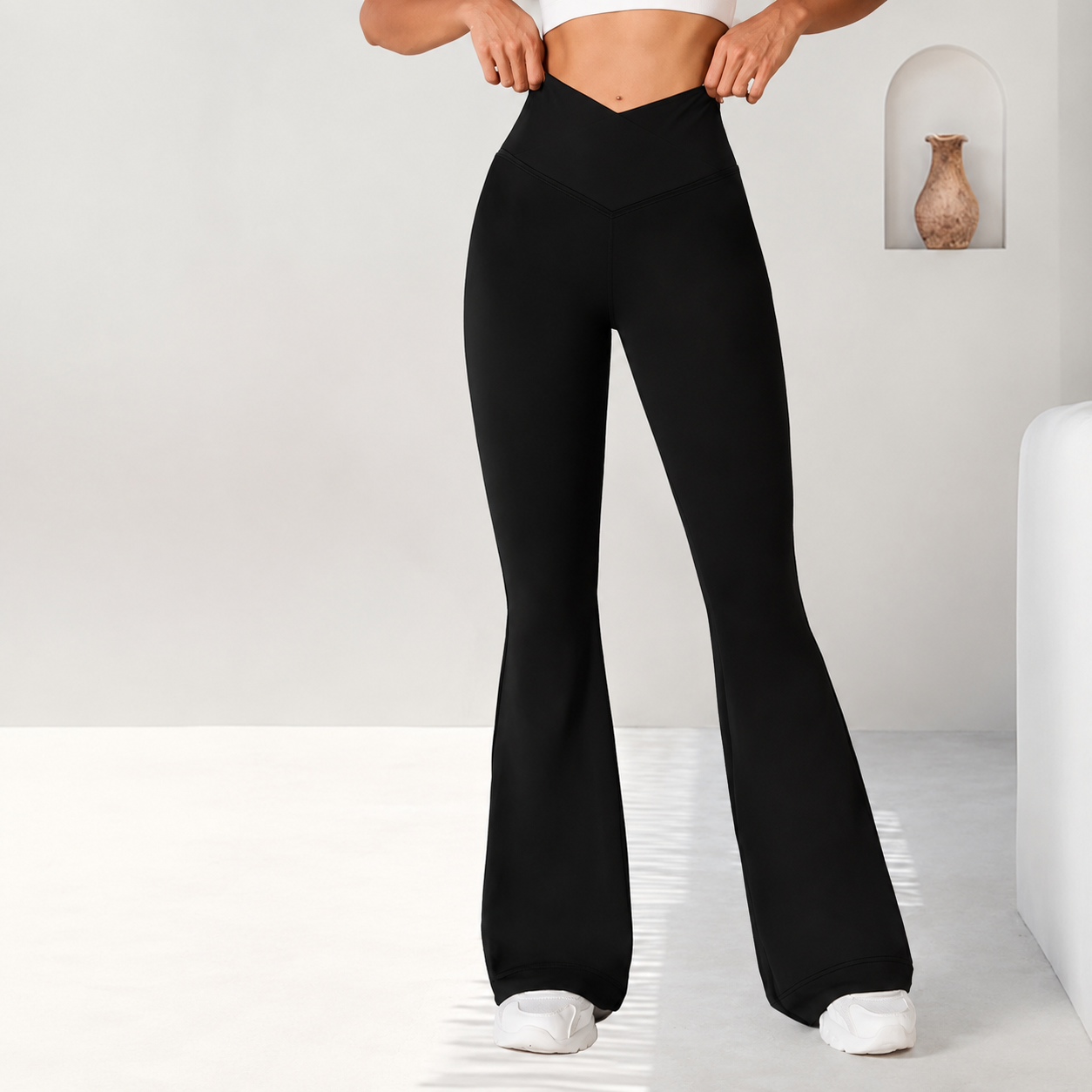 High Rise Flared Casual Stretch Pants For Women