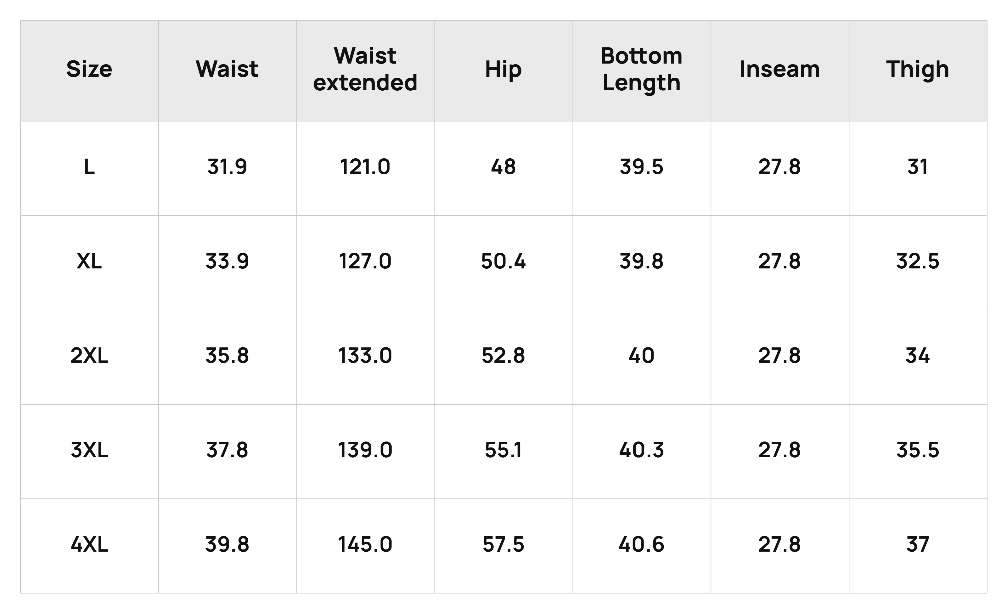 Size Chart