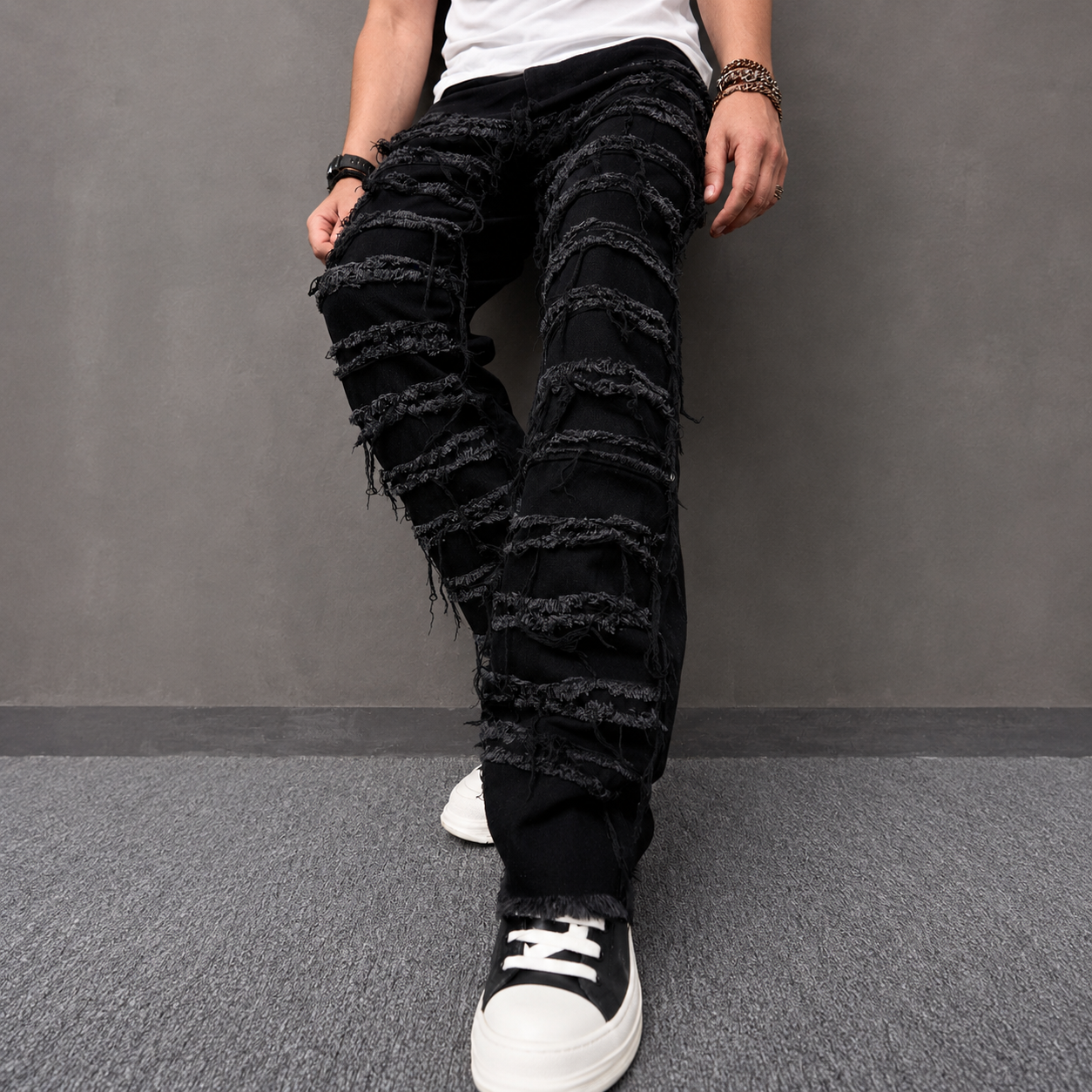 Loose Fit Stretch Baggy Denim Jeans With Pockets For Men