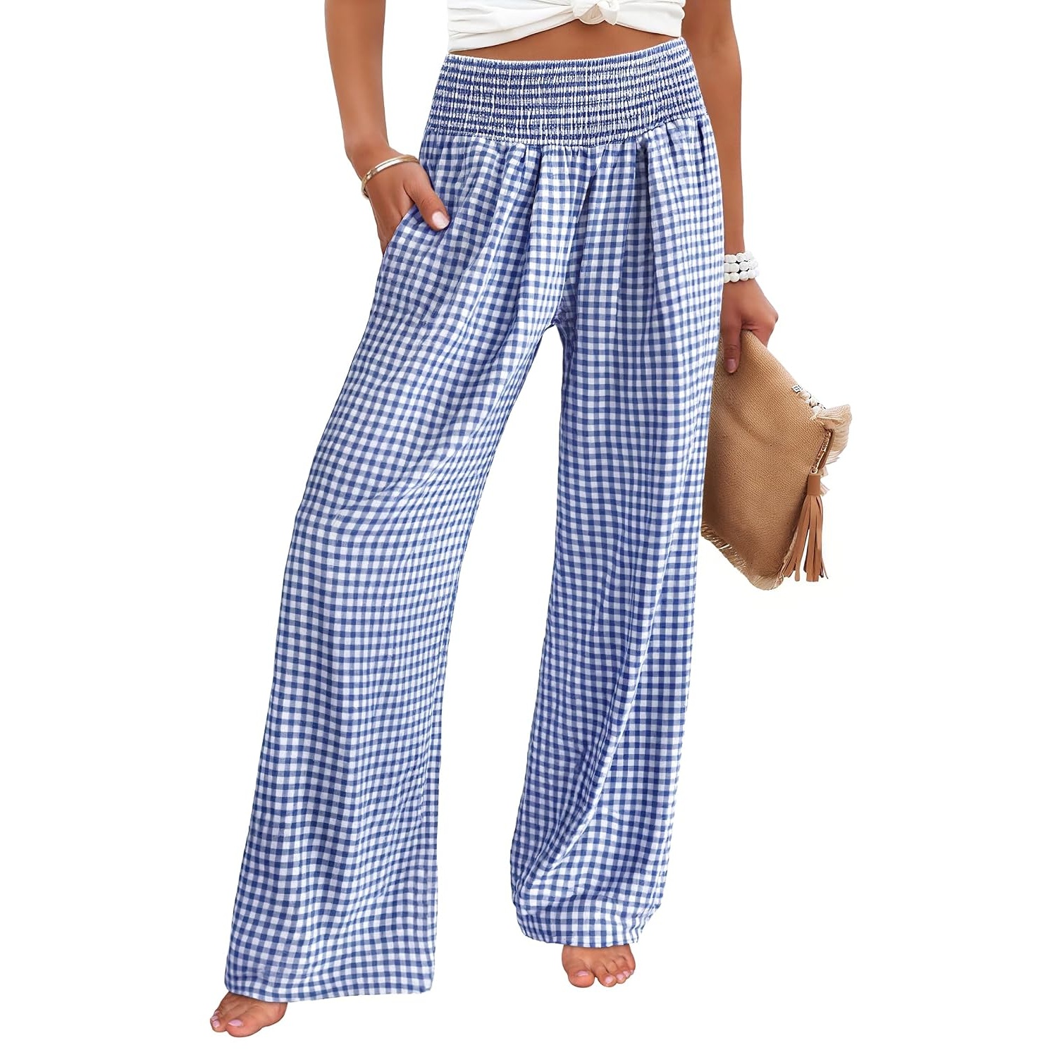 Striped Wide Palazzo Pants With Pockets For Women