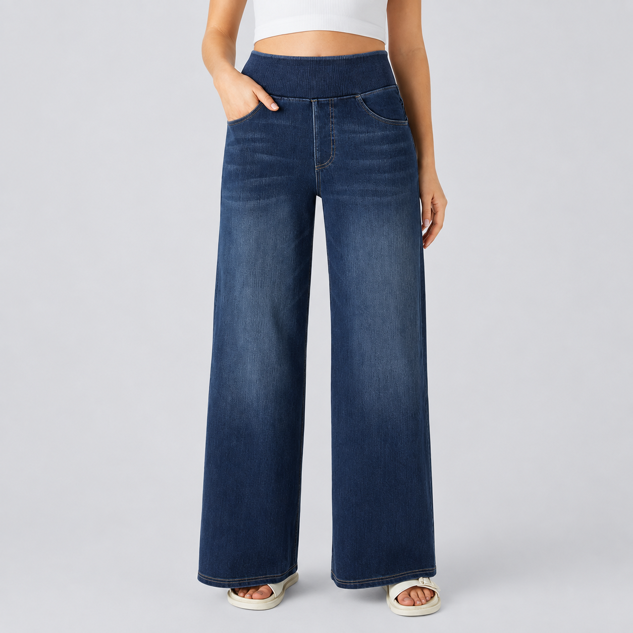 Baggy Casual Wide Washed Jeans With Pockets For Women