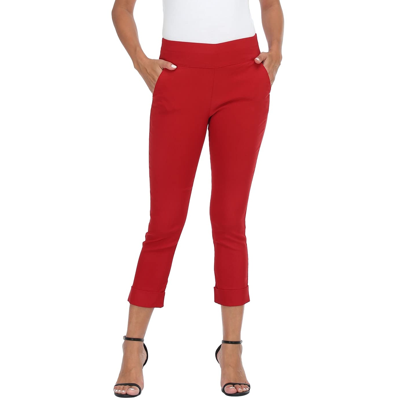 Pull On Elastic Capri Pants With Pockets