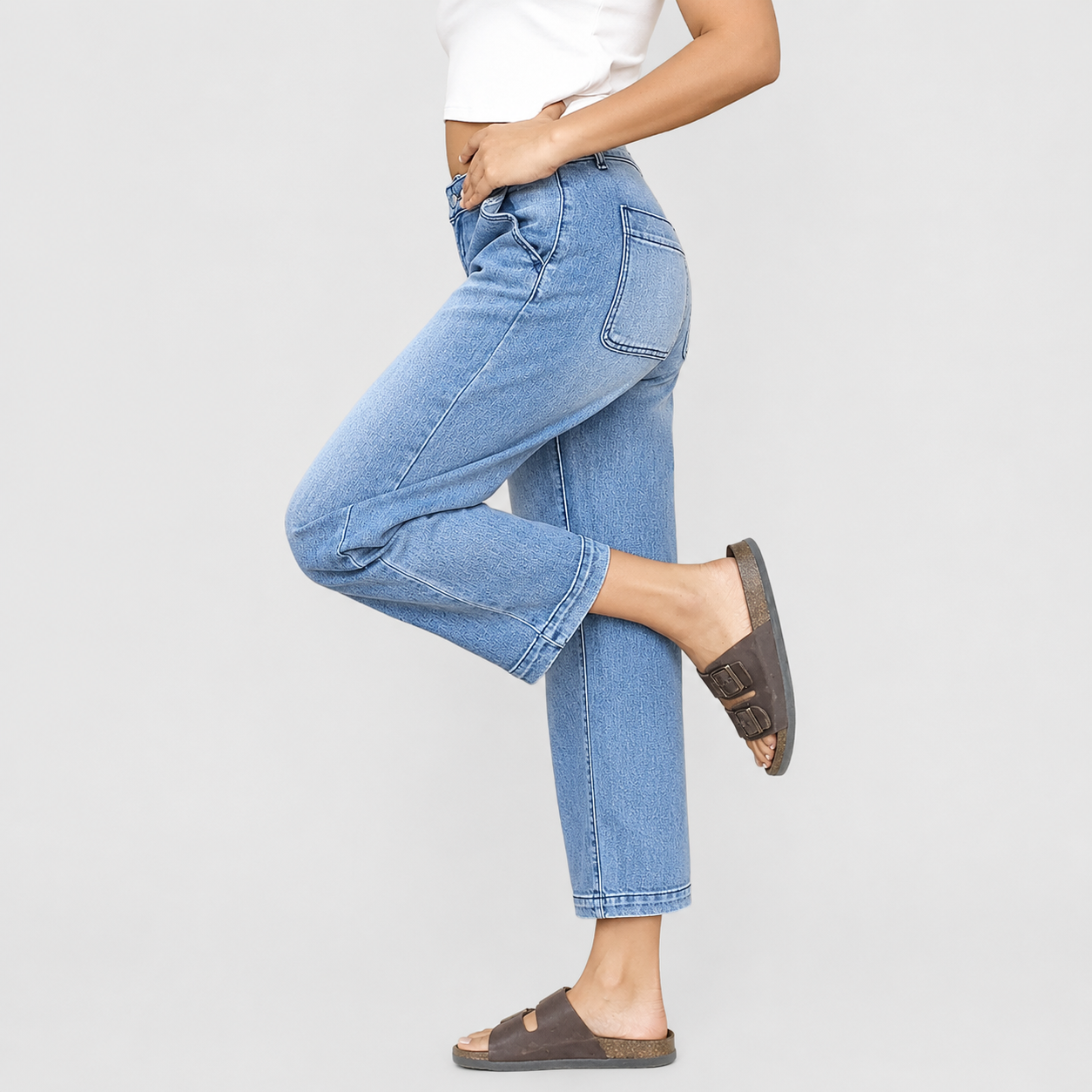 Mid Rise Casual Barrel Stretchy Fit Jeans For Women