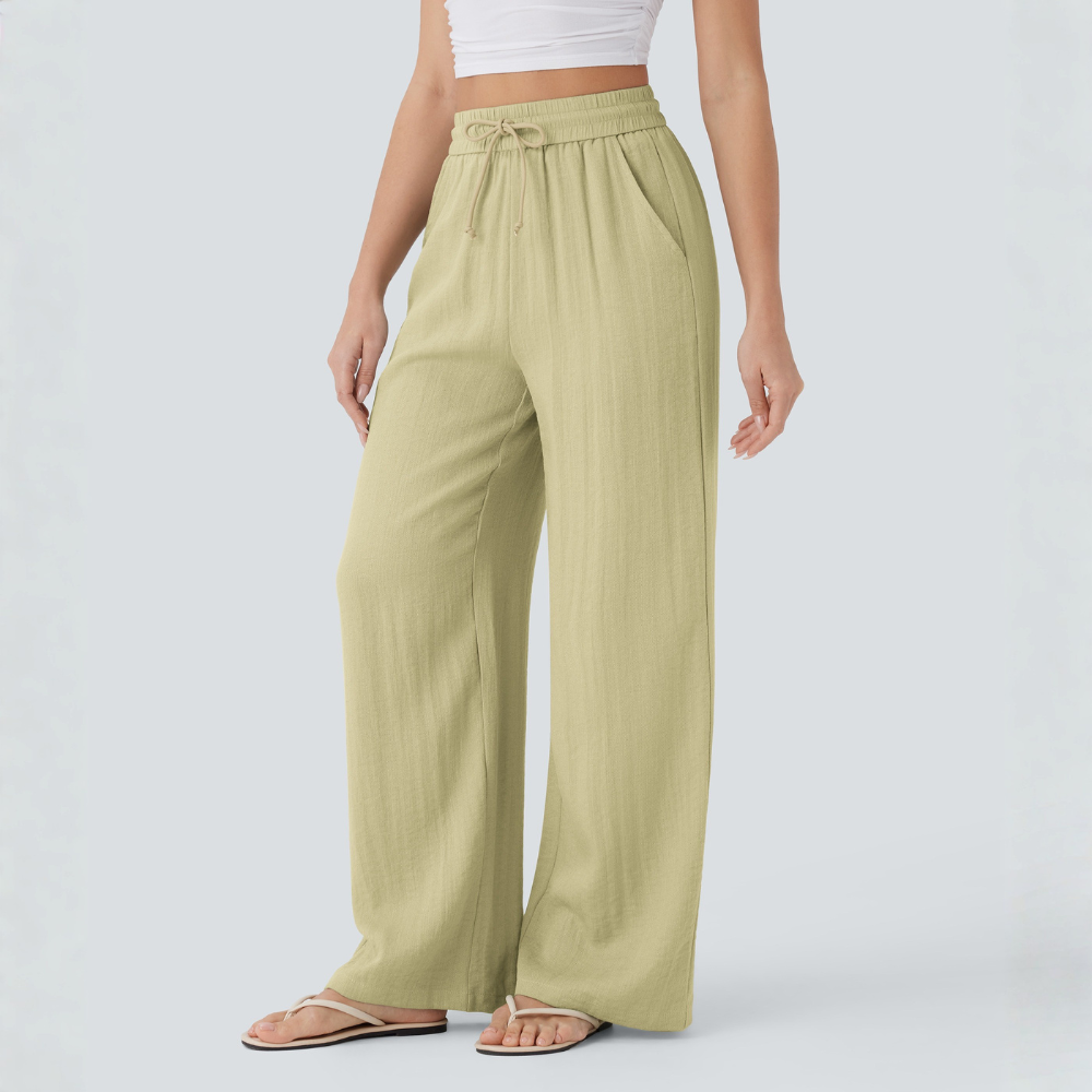 High Waisted Drawstring Casual Linen Pants WIth Pockets