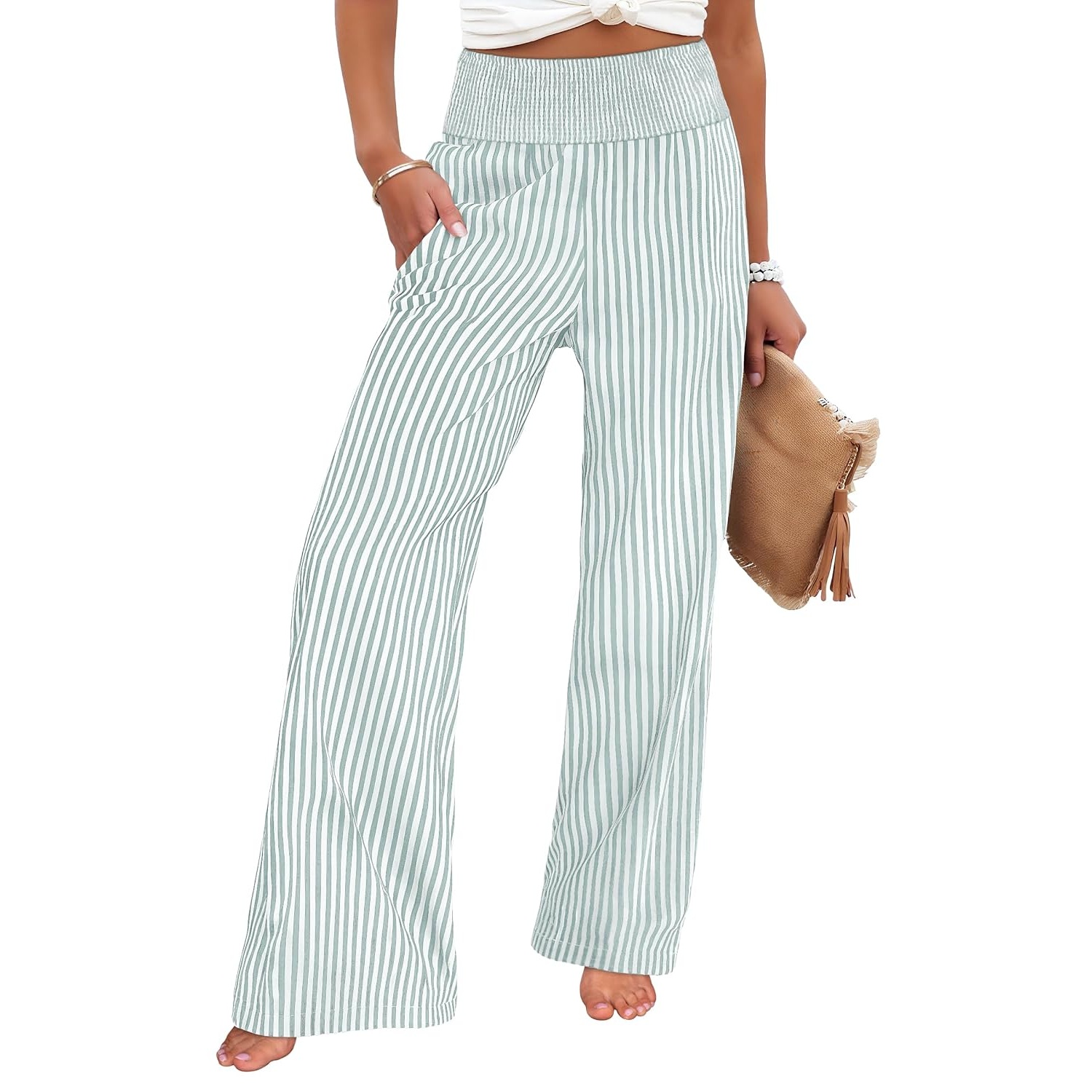 Striped Wide Palazzo Pants With Pockets For Women