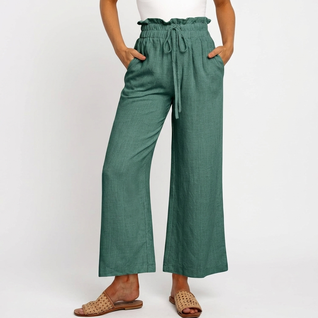 Casual High Rise Wide Fit Palazzo Pants With Pockets For Women