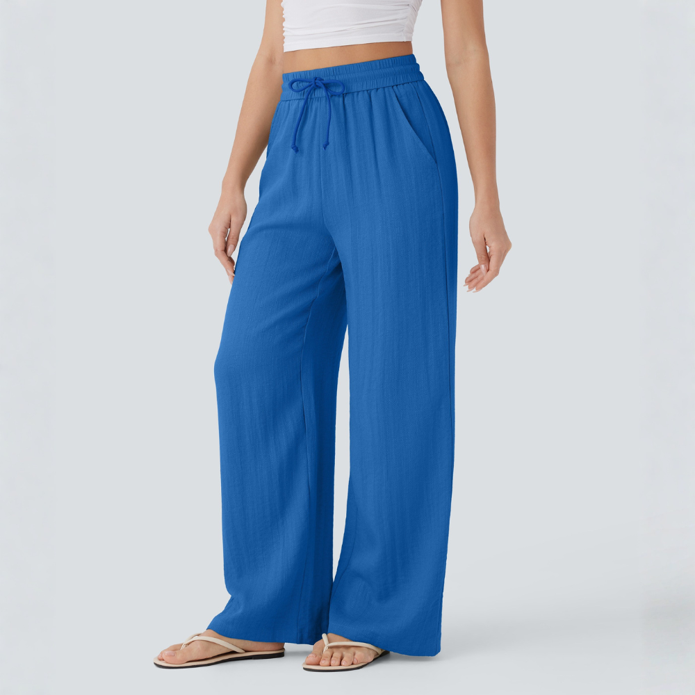 High Waisted Drawstring Casual Linen Pants WIth Pockets