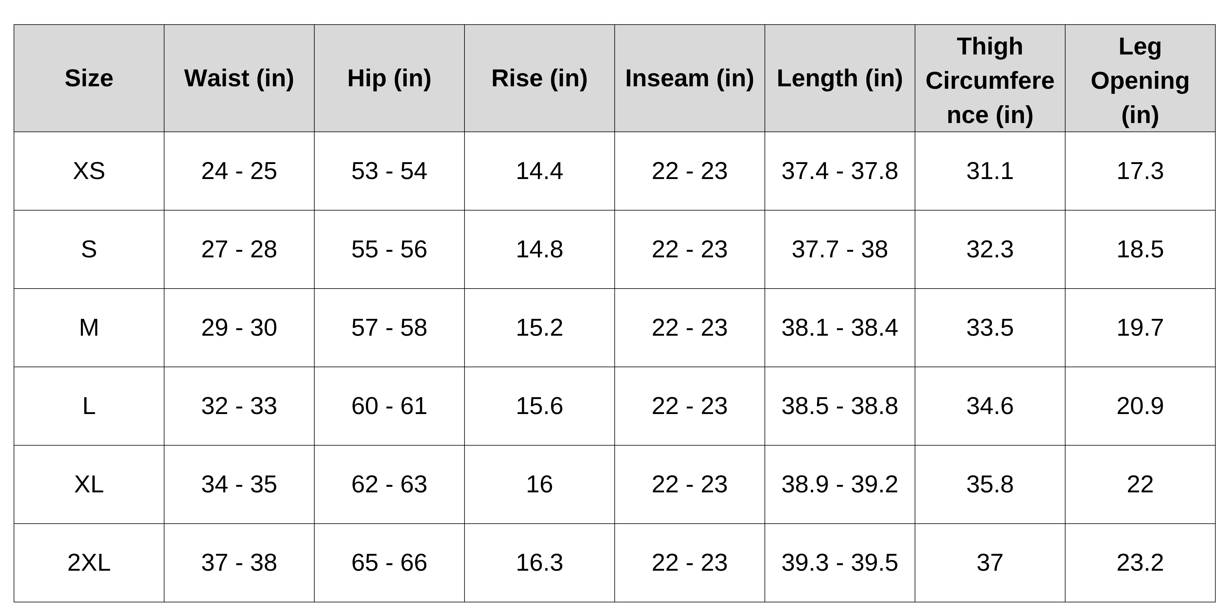 Size Chart