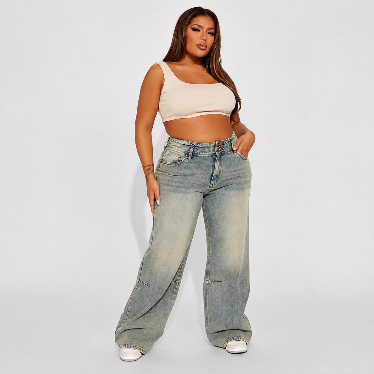 Tinted Baggy Non Stretch Jeans For Women