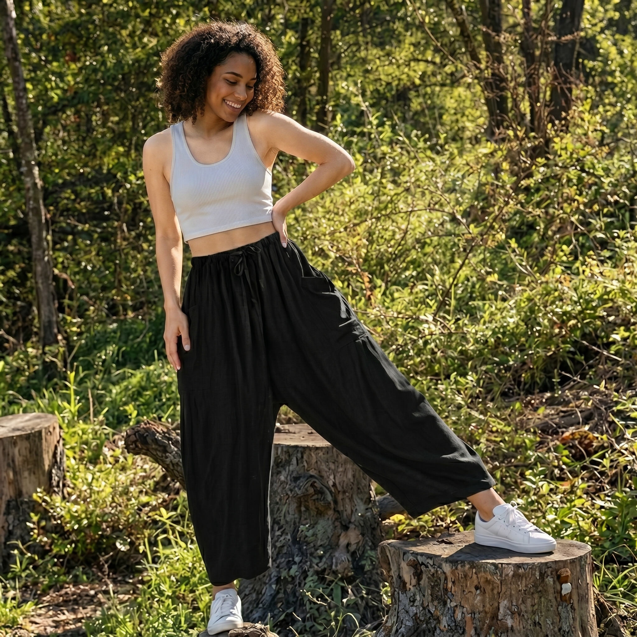 Casual Wide Palazzo Pants With Pockets And Drawstring For Women