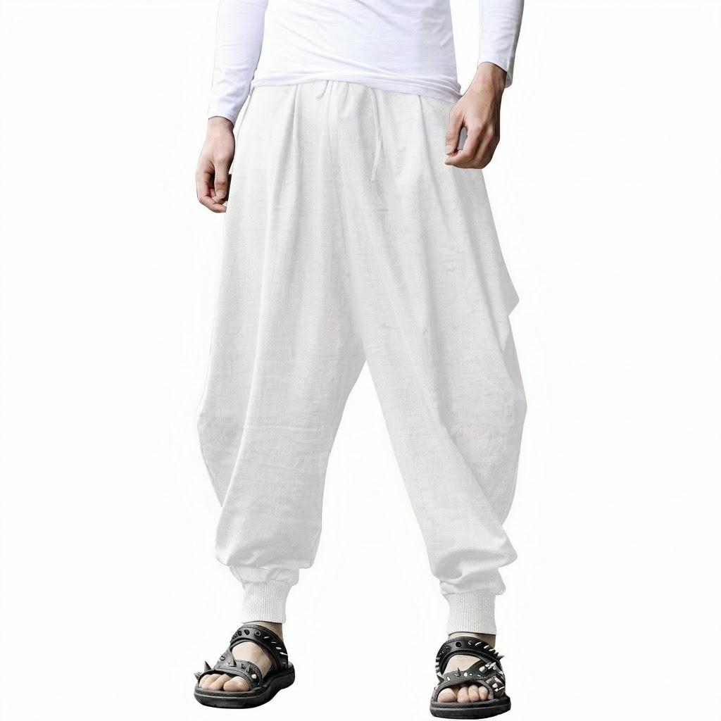 Drop Crotch Trouser Casual Yoga Beach Linen Boho Pants With Drawstring For Men