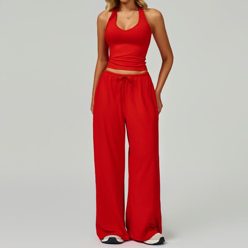 Casual Summer Ribbed Matching Set With Athleisure Strappy Top And Pants