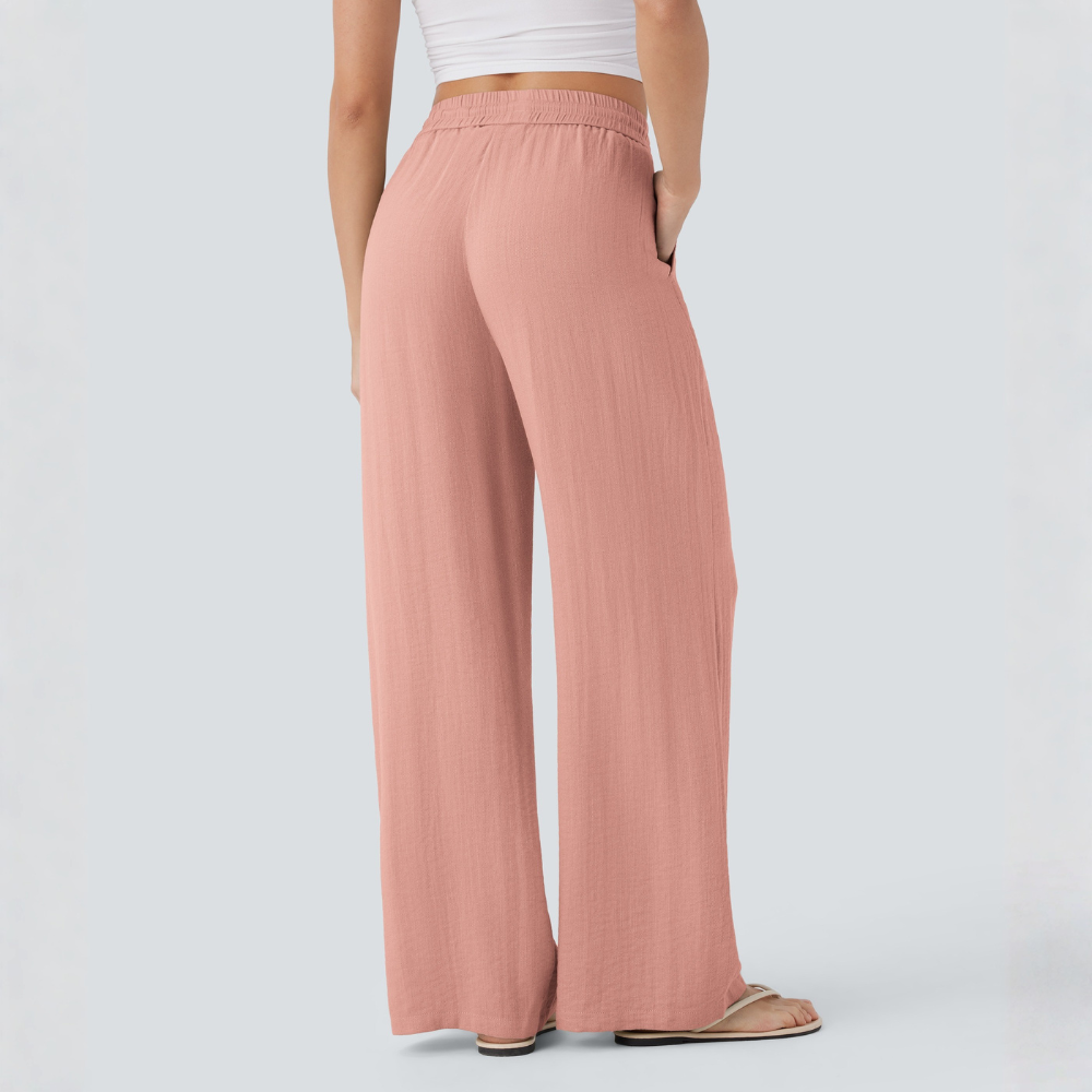 High Waisted Drawstring Casual Linen Pants WIth Pockets