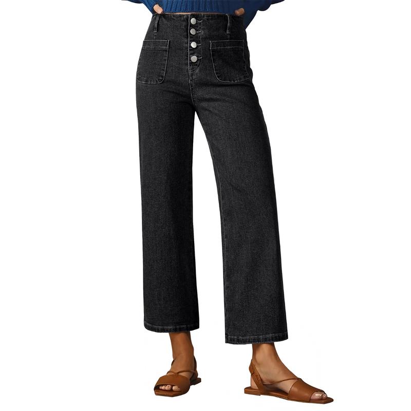 Stretchy Straight Fit Buttoned Loose Pants With Pockets For Women