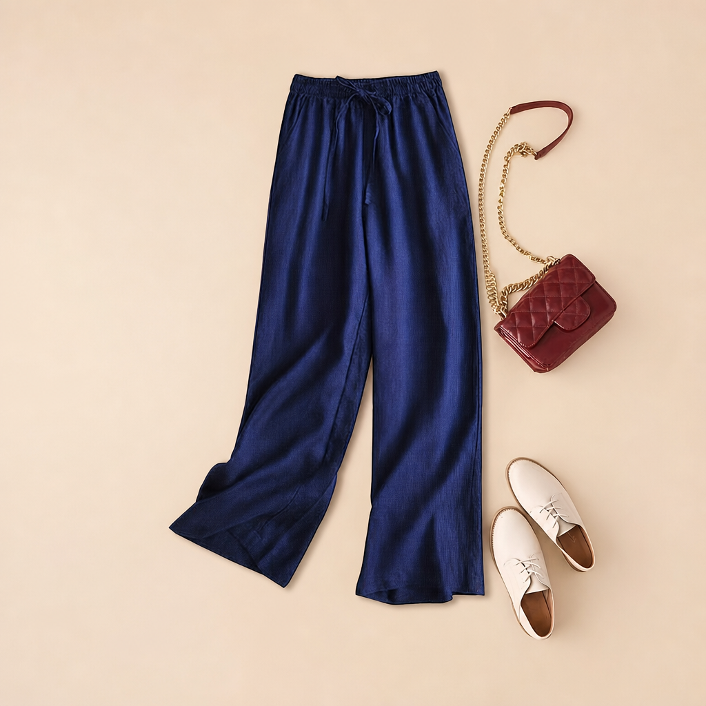 Solid Colored High Rise Wide Retro Pants For Women
