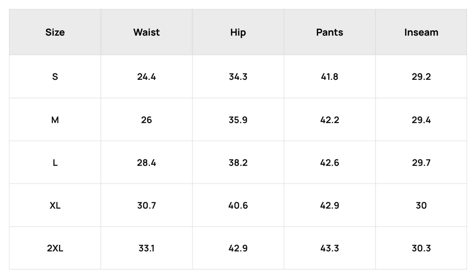 Size Chart