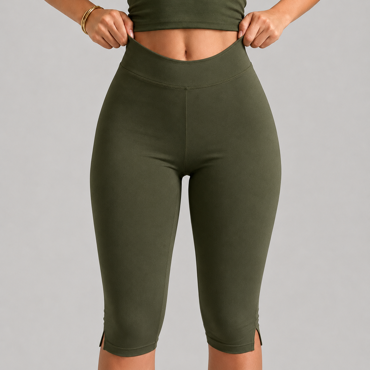 Capri Length Split Hem Sports Fitness Pants For Women