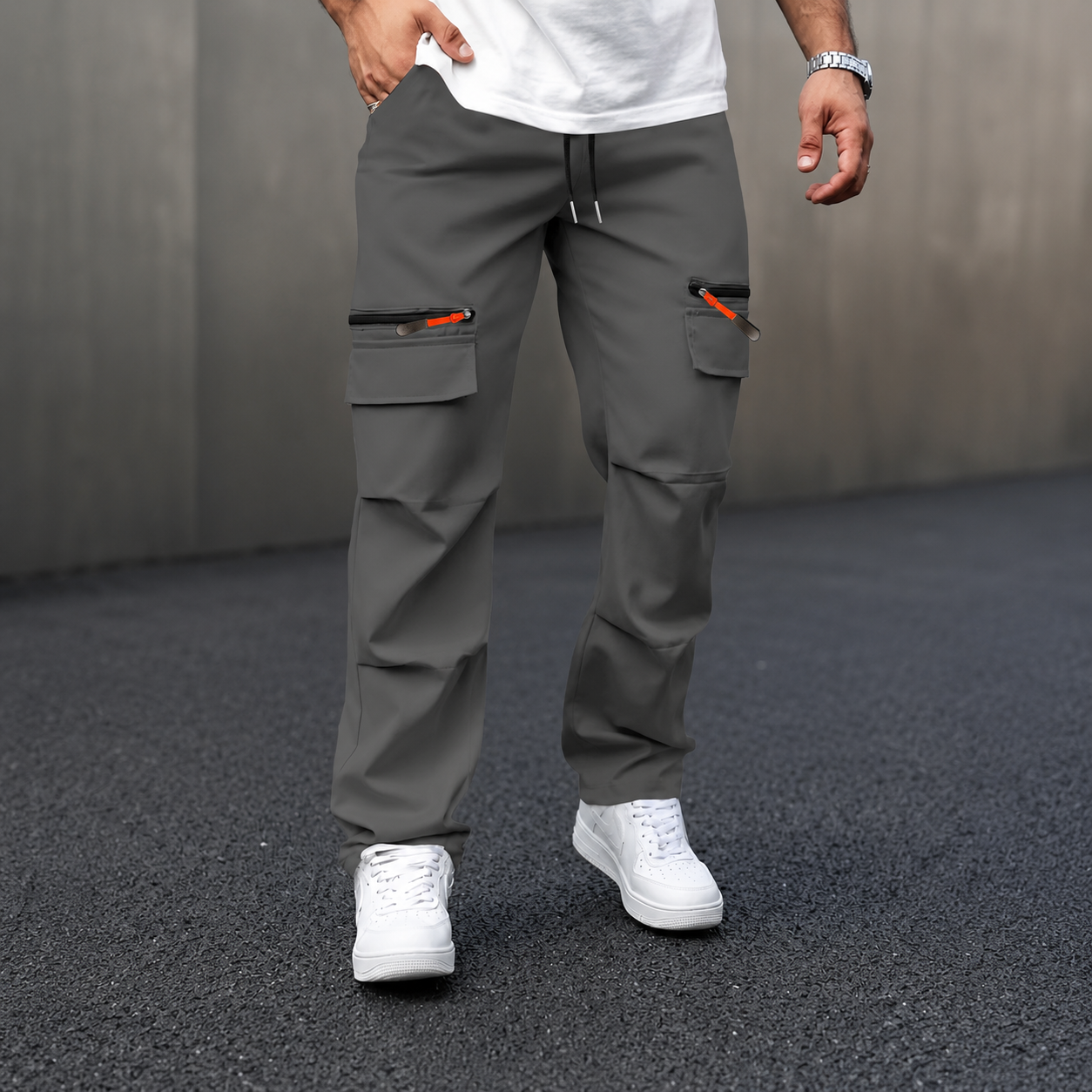 Casual Multi Pocket Cargo Pants With Straight Cut Design For Men