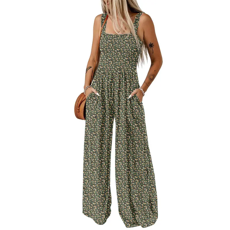 Summer 2 Piece Wide Pant Set for WomenCasual Loose Sleeveless Printed Jumpsuit For Women - Image 9